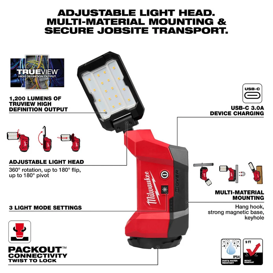 Milwaukee 2350-20 M12 12V ROVER Multi-Directional Flood Light PACKOUT -Bare Tool - Image 3 of 4