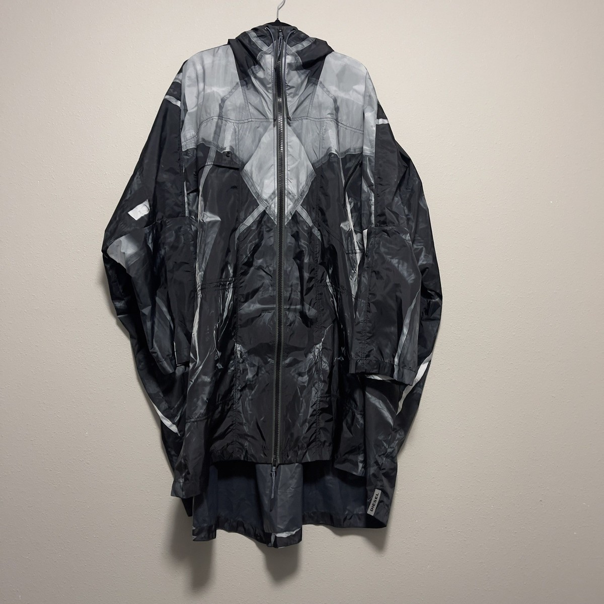 Diesel Men Liquid Marble Windbreaker Jacket Grey tech Size L RN