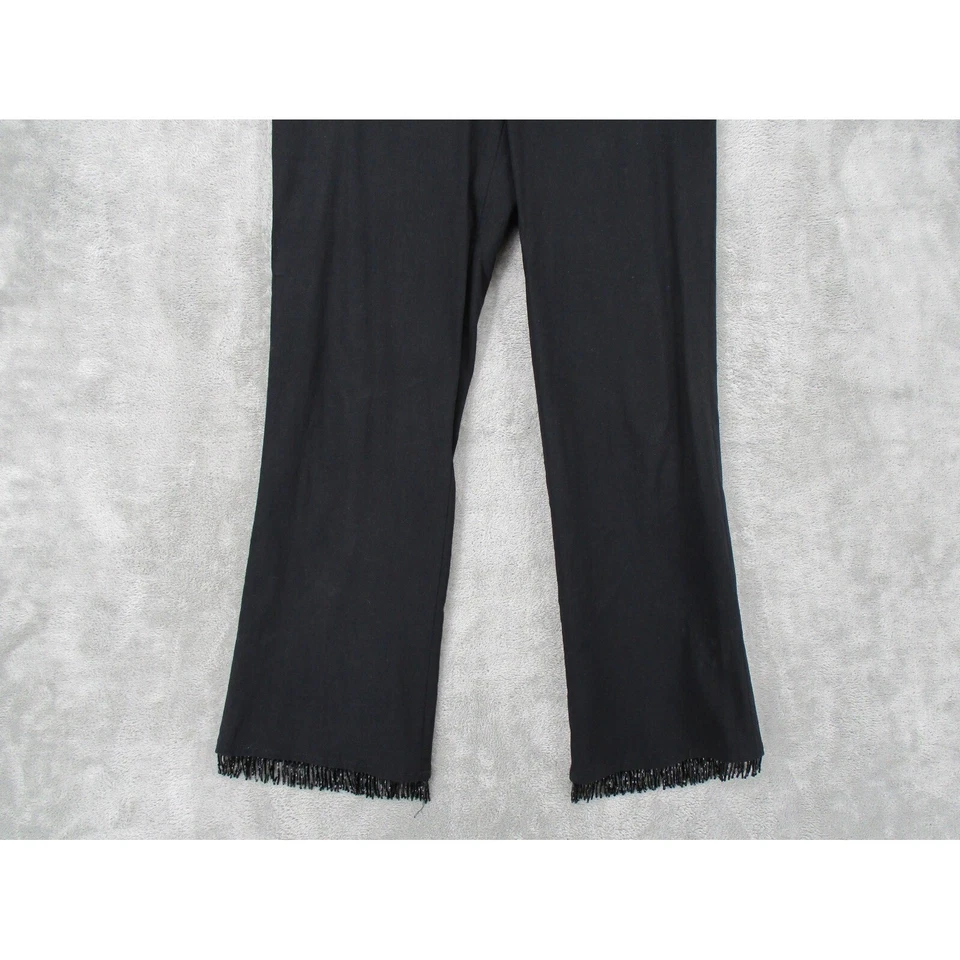 Pantalones Poleci para mujer 6 cuentas flecos dobladillo noche evento elástico carrera cremallera negros Foto 4 de 4