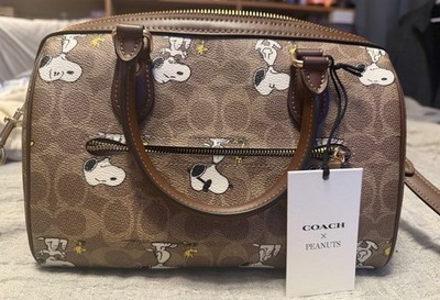 Coach x Peanuts Snoopy Brown Satchel Zip Top Handle Detachable Strap Pockets