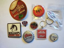 Breweriana LOT Beer Magnets Pins Keychains Bud Coors Killian's