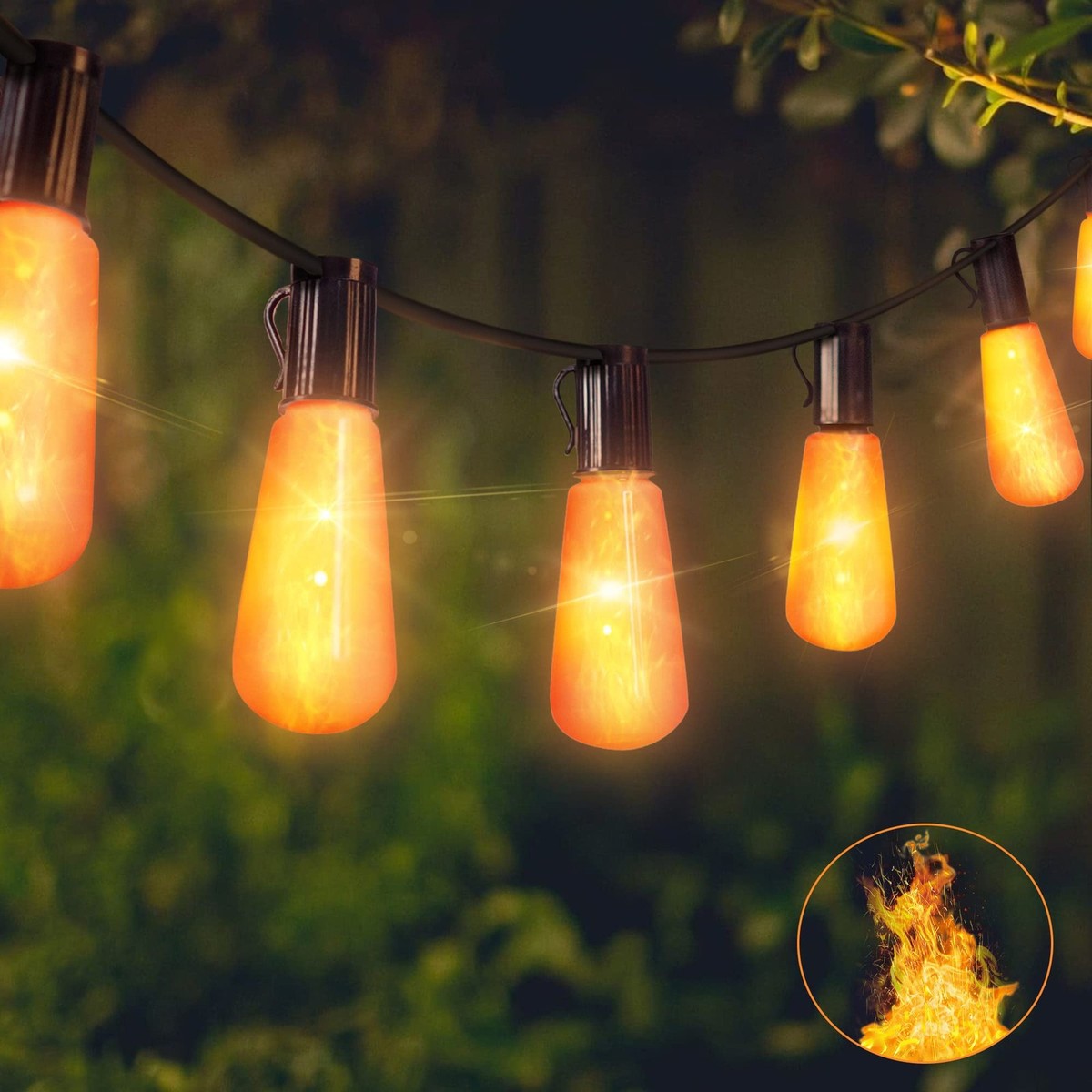 Flickering Flame String Lights,22Ft 20LED Lights for Outside,Plug