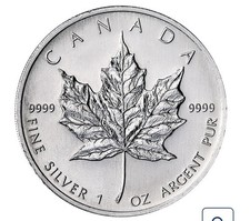 Canada Silver Maple Leaf 1oz $5 random date, 1 roll, 25 BU coins in mint tube 