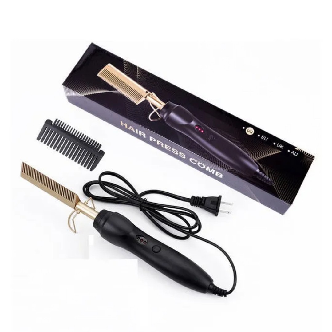 Peigne chauffant lissant noir pour cheveux naturels et perruques synthétiques