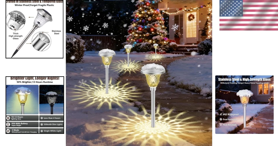Stainless Steel Solar Garden Lights - 8 Pack Cool White LEDs - Image 2 of 4