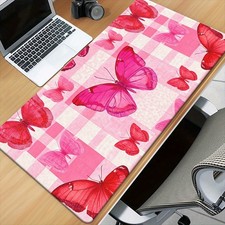 40 90cm1pc Pink Butterfly Checkered Mouse Pad - XXL Rubber Desk Mat with Vibrant