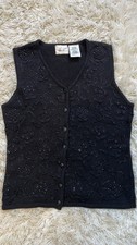 Vintage Kathie Lee Women  s Sweater Vest Black 3D Embroidered Small