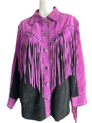 Vintage Bob Mackie Wearable Art Leather Fringe Suede Jacket Black