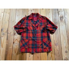Vintage 1960s Pendleton 49er Wool Chore Jacket 3-Pocket Red Tartan Plaid - XL