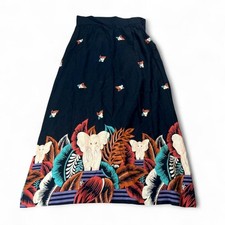 Vintage 70s Boho High Waist Midi Skirt Elephants 25" Women's S Hippie Festival