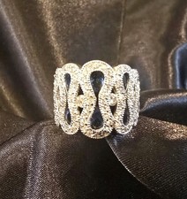 Wide Curved Snake Design Band Ring Size 6 with Rhinestones FAS 925 Silver