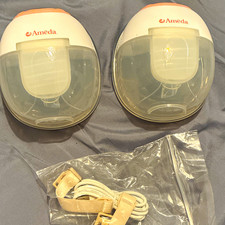 Ameda Hands-Free Double Electric Breast Pump Set w/ Bottles Strap Cable White