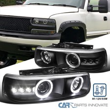 Black Fits 1999-2002 Chevy Silverado Tahoe Led Halo Projector Headlights Lamps