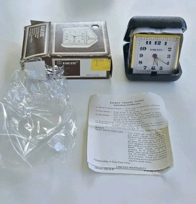 NOS Vintage 1970s EQUITY Travel Alarm Clock Black Case BRAND NEW Original Box! - Image 2 of 4