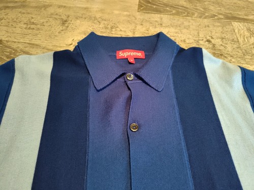 Supreme Arrow Striped Polo Sweater Cardigan Mens Size M Blue 100% Wool Grandpa - Picture 4 of 19