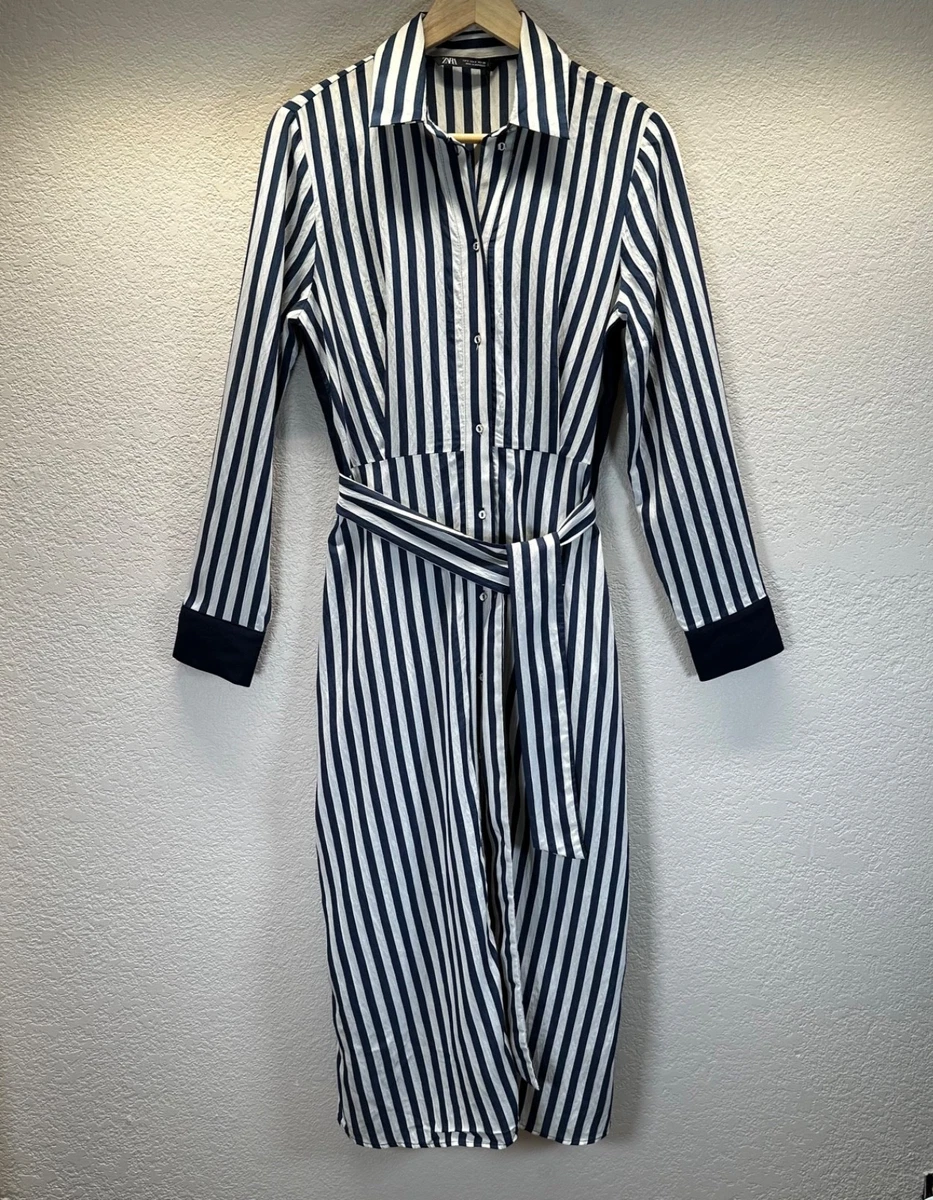 zara black and white striped shirt dress Zara Woman Long Striped Shirt Dress Ecru 8454/359