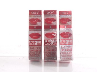 QICIY Tattoo Lip Gloss Color Peel Off Stain 3 Piece Set in #2+3+4 all sealed