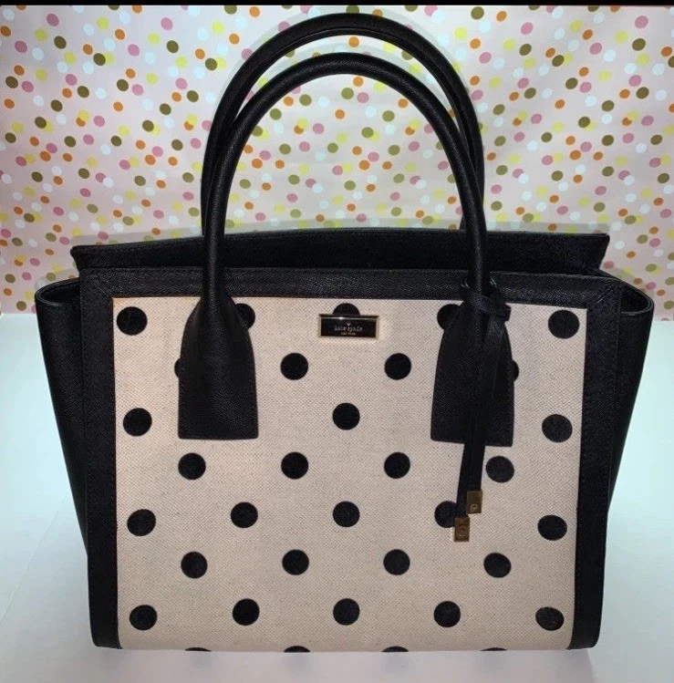 Kate Spade 💕~ Cartera 👜 ~ Cáñamo, Algodón ~ Lunares Negros ⚫️ ~ Envío Gratis 🚀 Foto 3 de 4