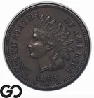 1865 Indian Head Cent Penny, Better Date Plain-5, Choice Unc++