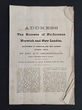 1879 antique TEMPERANCE no-license NORWICH NEW LONDON ct ADDRESS Rev CHAMBERLAIN