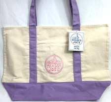 Trader Joe  s Lavender Large Canvas Tote Bag Reusable Grocery Beach Bag NEW