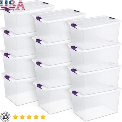 Clear Storage Box W/ Latch Durable Organizing Container Stackable BPA-Free New