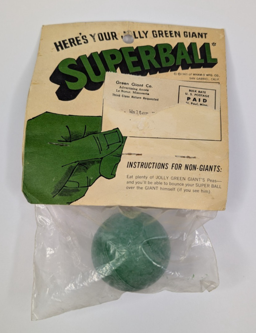 Vintage RARE 1965 WHAM-O SUPERBALL Jolly Green Giant Mail-In Redemption