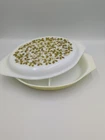 Vintage Pyrex Verde Divided Casserole Dish W/Lid 1.5 Qt Olive Green Yellow