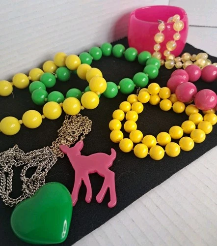 Vintage Costume Jewelry Lot Beaded Retro Bright 70s 80s Vibe Mod Plastic Lucite