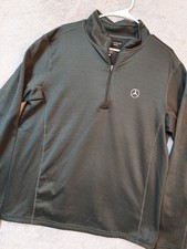 Mercedes Benz Pullover Men Large Grid Fleece Quarter Zip Logo Luxury Gray Casual