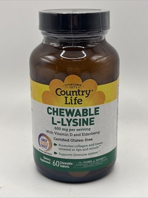 Country Life Chewable L Lysine with Vitamin D and Elderberry 60 Count
