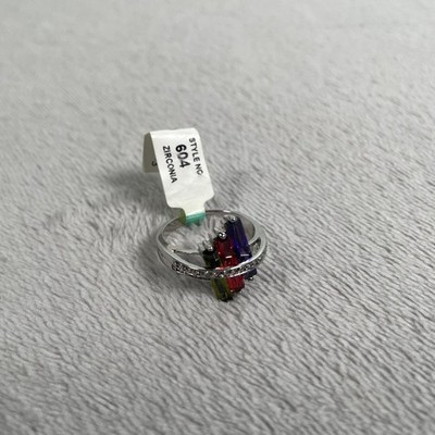 RS Covenant's Cubic Zirconia Ring Womens Size 10 Silver Tone Rainbow Style 604