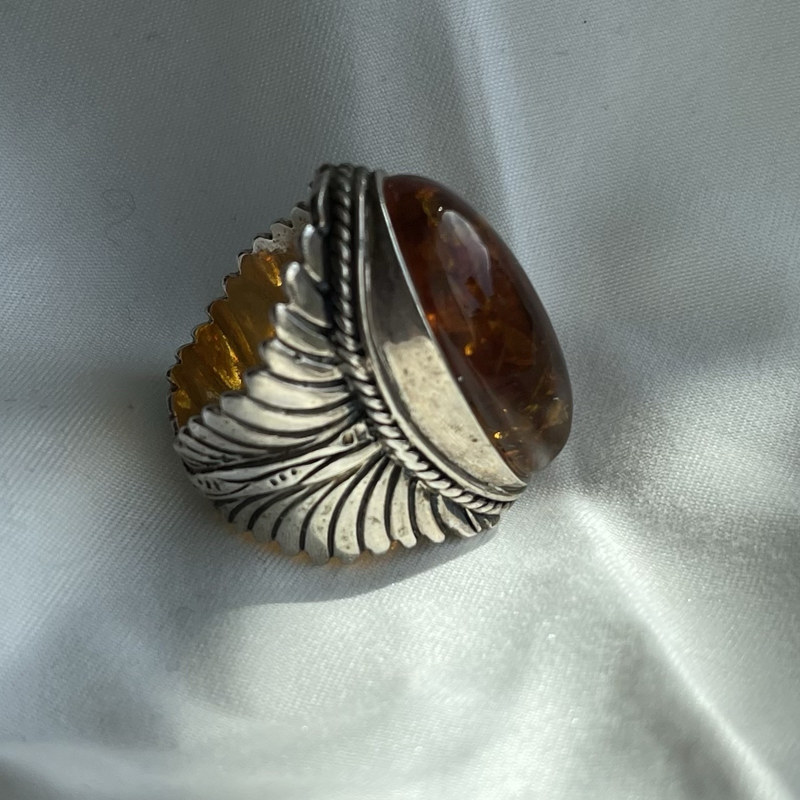 Sterling Silver Oval Amber Statement Ring Bezel S… - image 7