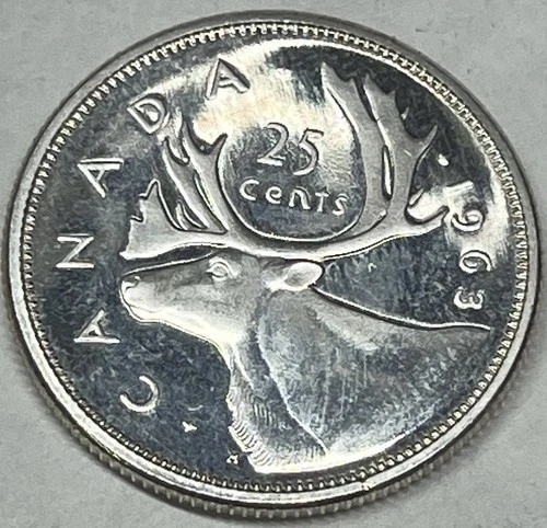 Canada Silver Quarter - 1963 PROOF LIKE Coin. Exceptional Strike