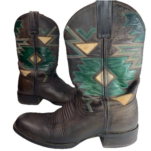 Roper Boots Womens 8 Western Arrows Aztec Square Toe Leather Cowboy Boho Cowgirl