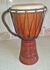 Genuine 15" Tall Djembe African Drum Braid handcrafted hand carved Goblet Bongo