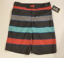 art class Boys Striped Board Shorts Swimwear Black Red Size 16 Lined