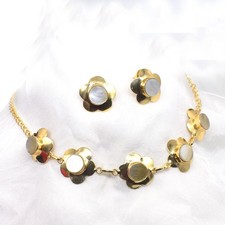 MOP Pearl Flower Choker Necklace Gold Plated Earring Jewelry Set Gift I875