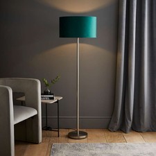 Chrome Floor Lamp Metal Stem Living Room Reading Light Large Velvet Lampshade