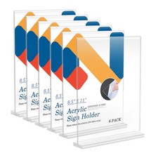 6 Pack Acrylic Sign Holder 8.5 x 11, Vertical T Shape Plastic Sign Holder wit...