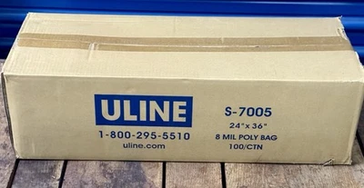 100 Bag Case : 8 Mil Open End Flat Poly Bags 24 x 36 inch Uline EXTRA HEAVY DUTY - Image 1 of 3