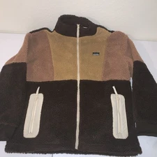 Free Nature,  Fleece, ￼Sherpa Style, Two-Tone Brown Jacket, Zip Up, Medium