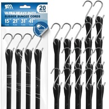 Bungee Cords with Hooks 20 Pack   Heavy Duty Black Rubber Tarp Straps 15", 21...