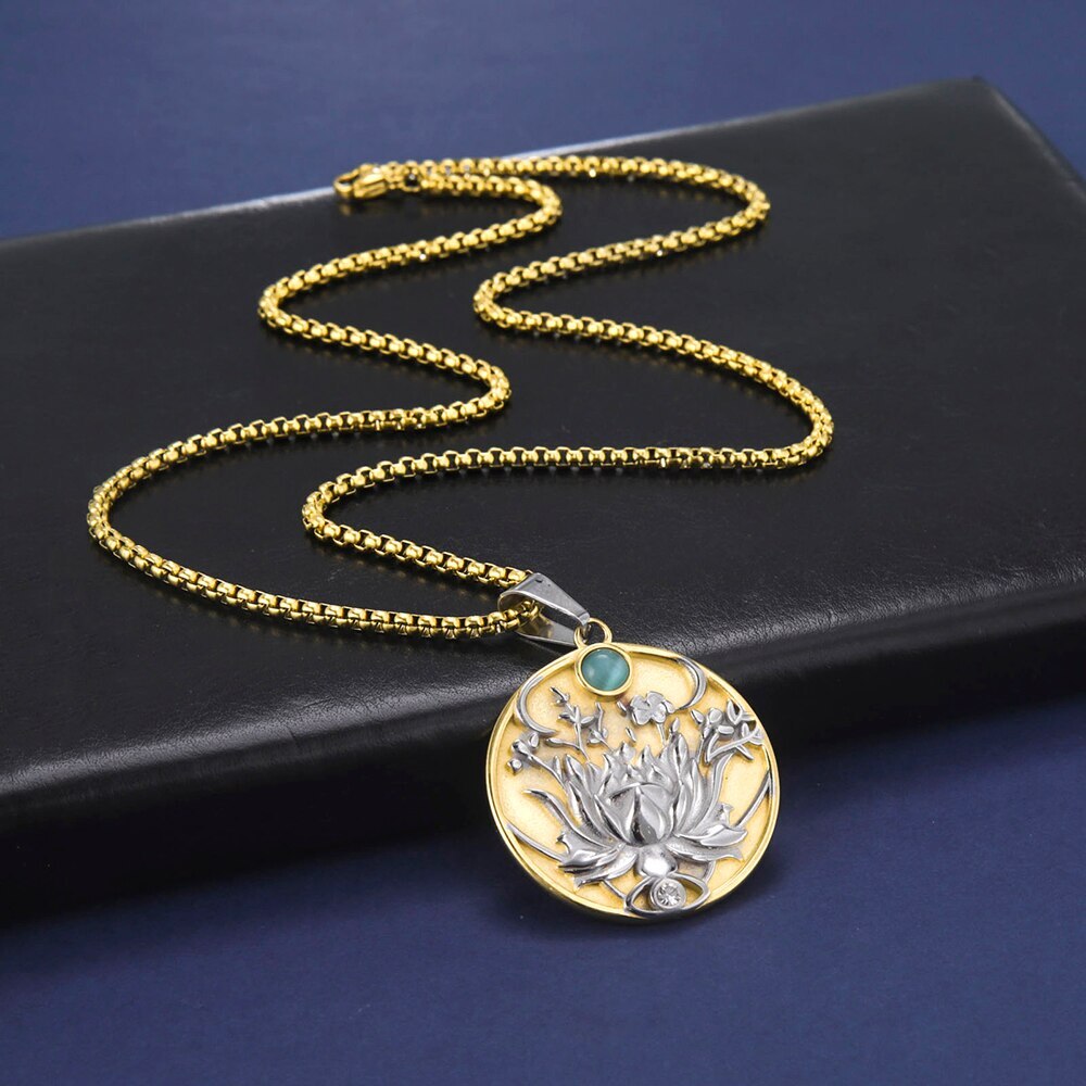 Lotus Flower Moon Phase Moonstone Necklace Yoga Jewelry Meditation