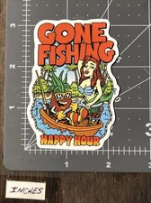 HH Happy Hour Gone Fishing Glossy Skateboard Laptop Guitar Decal Sticker Gloss7