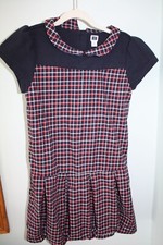 Janie and Jack Size 7 ESTATE STABLES Blue Plaid Twill Pleated SS Dress NWOT