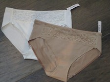 2-PACK SOMA VANISHING EDGE COTTON W/ LACE HIGH LEG PANTIES IVORY/AMBER SIZE XL