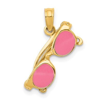 Echt 14kt Gelbgold 3-D rosa emailliert beweglich Sonnenbrille Anhänger