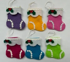 Felt Mini Christmas Stocking Ornaments Set of 6  #2