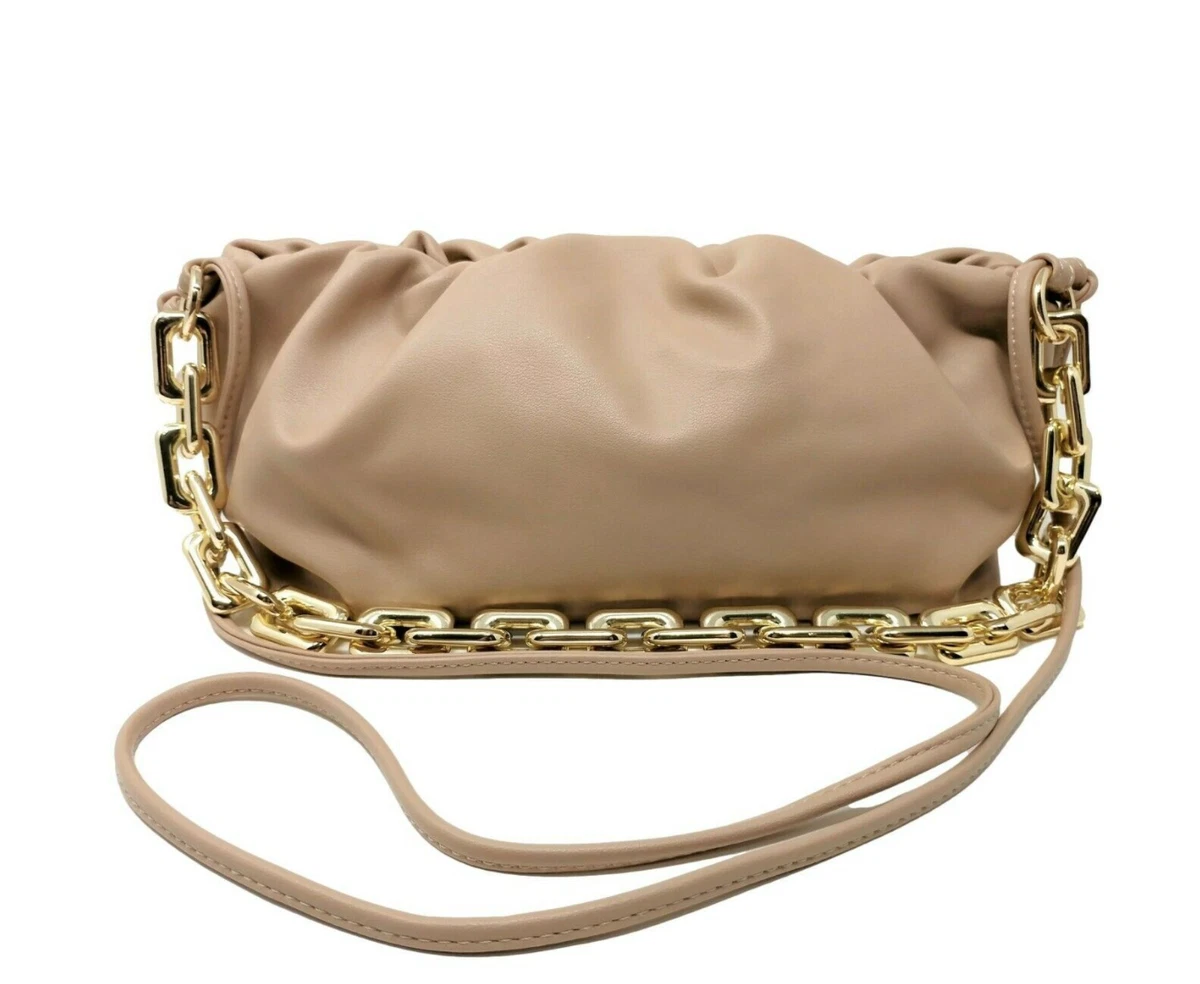 Beige Crossbody Shoulder Bag Gold Chain Purse Cloud Dumpling Soft Faux  Leather